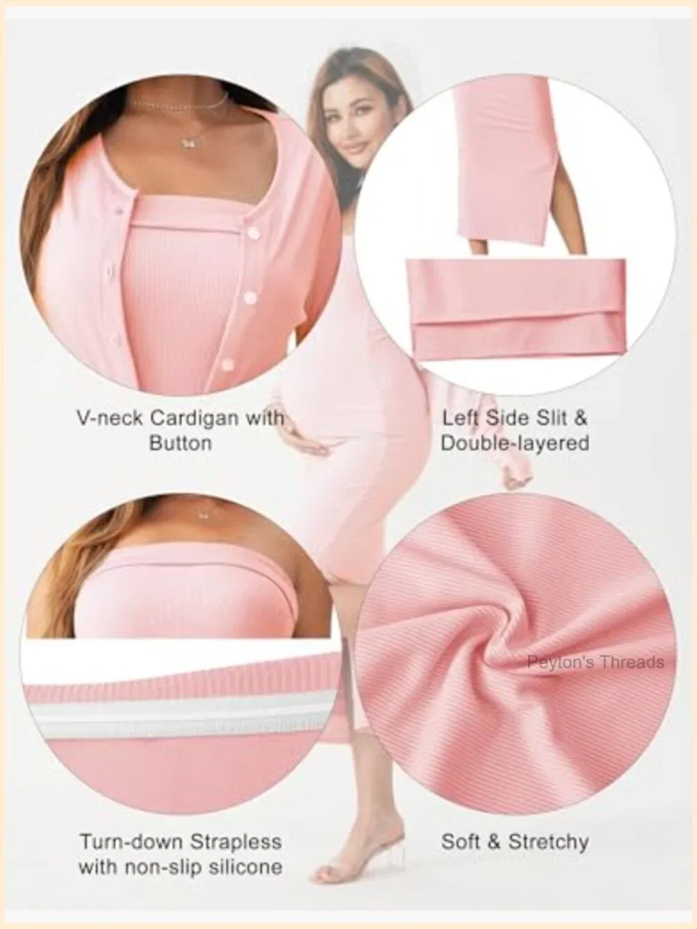 2 Piece Maternity Dress Cardigan Set, Strapless Bodycon Maxi Tube Dress, Baby